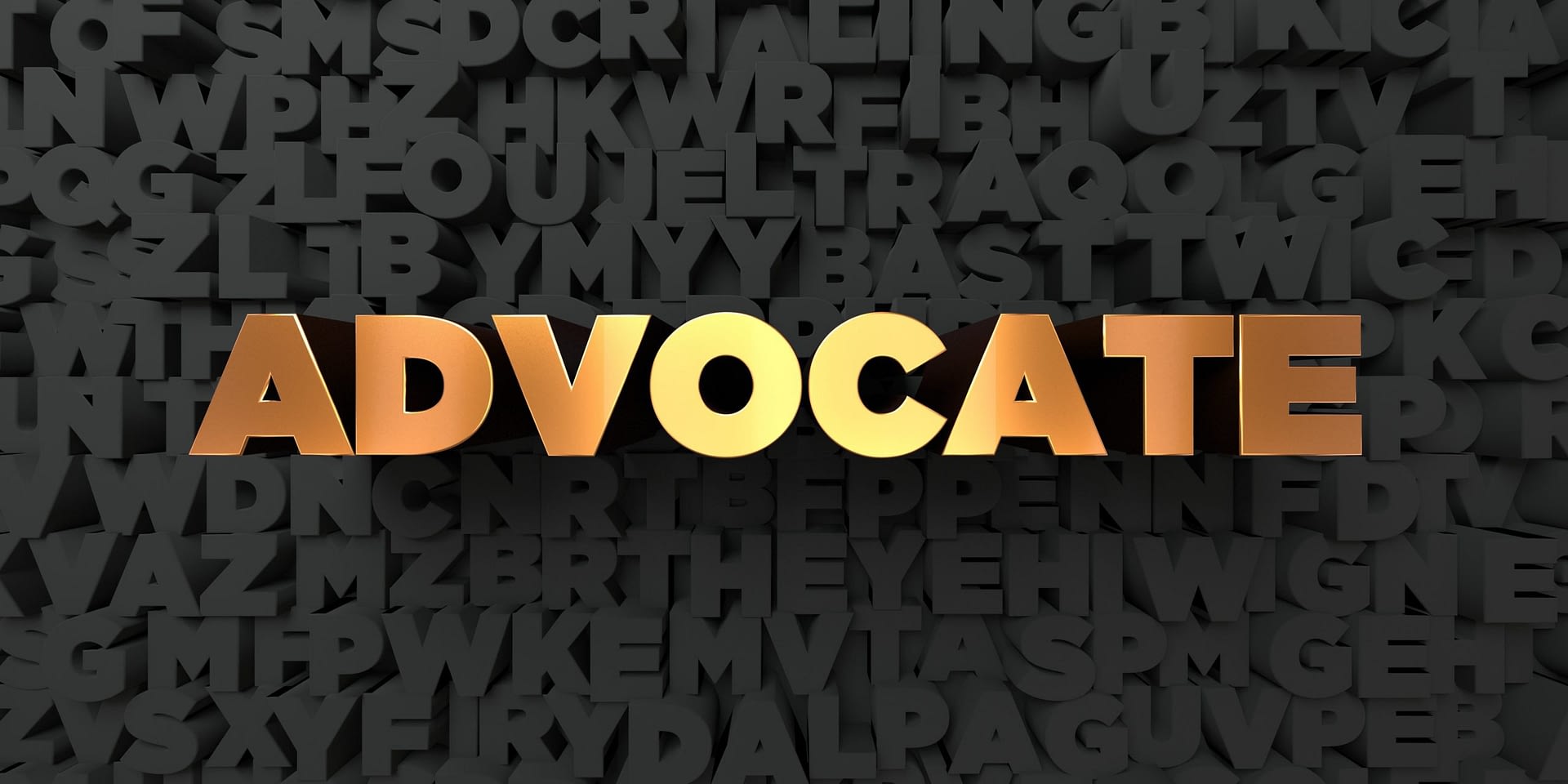 Advocate - Gold text on black background - 3D rendered stock picture ...